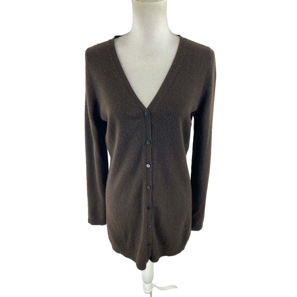 Adrienne Vittadini Italian Cashmere M Knit Cardigan Sweater Blue Long Sleeve